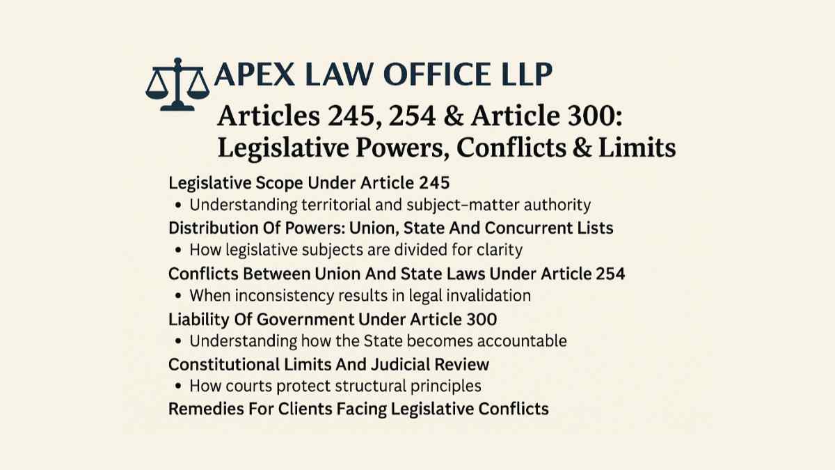 Articles 245, 254 & Article 300 Legislative Powers, Conflicts & Limits