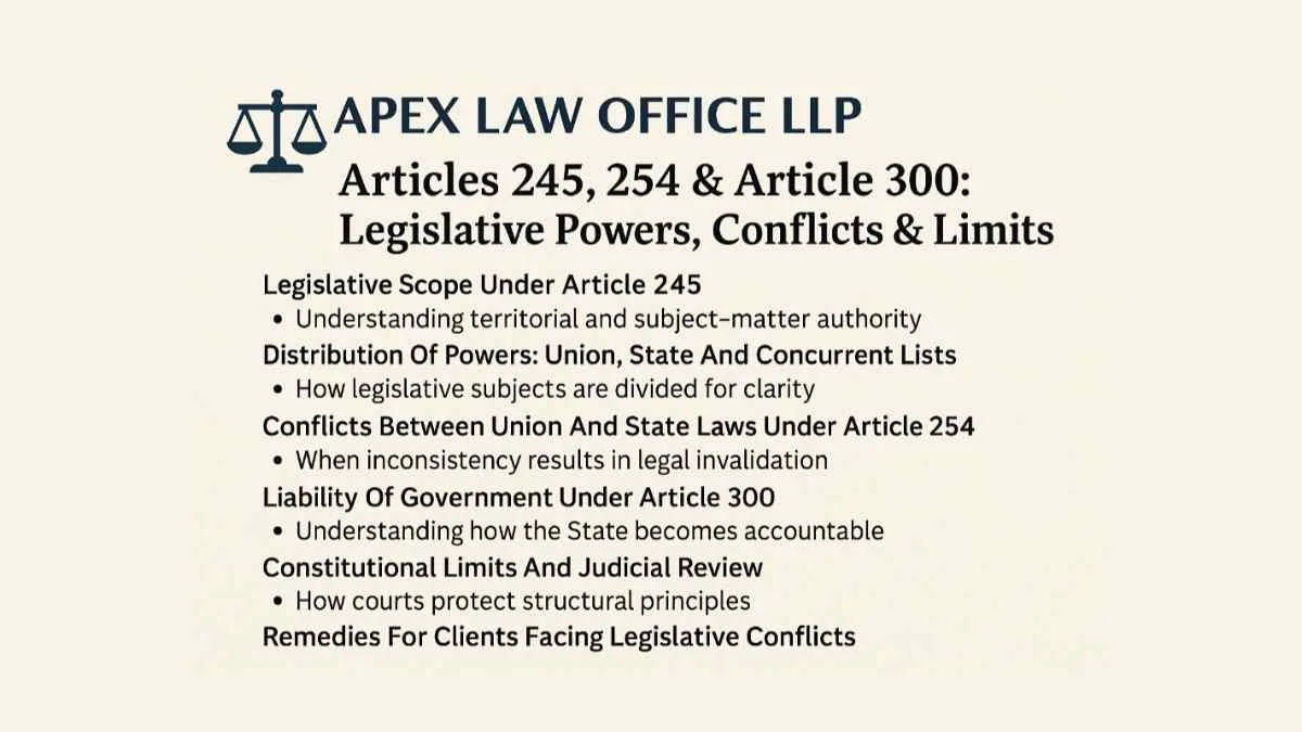 Articles 245, 254 & Article 300 Legislative Powers, Conflicts & Limits