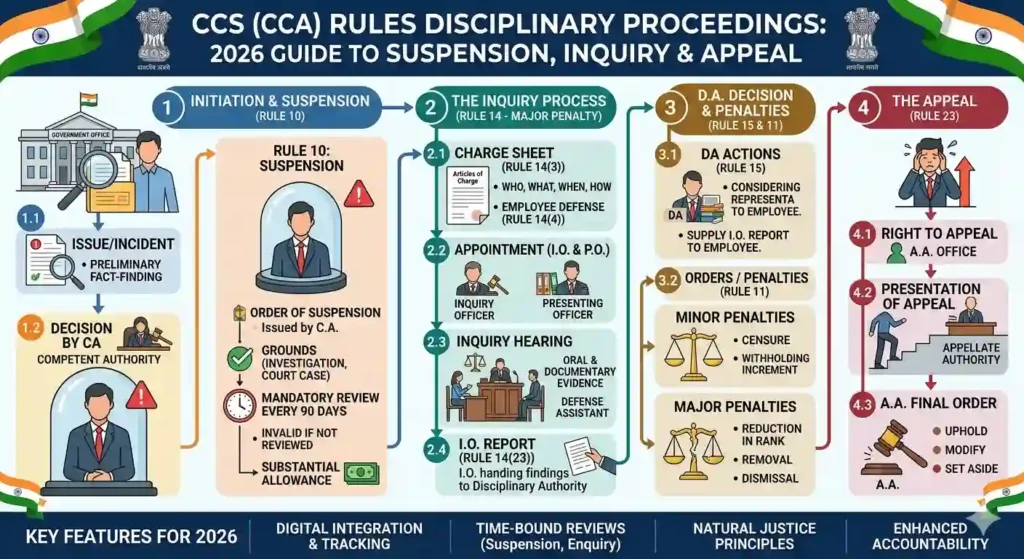 CCS (CCA) Rules Disciplinary Proceedings 2026: Suspension, Inquiry & Appeal Guide
