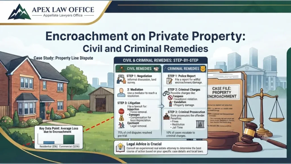Encroachment on Private Property_ Civil and Criminal Remedies - infographic image