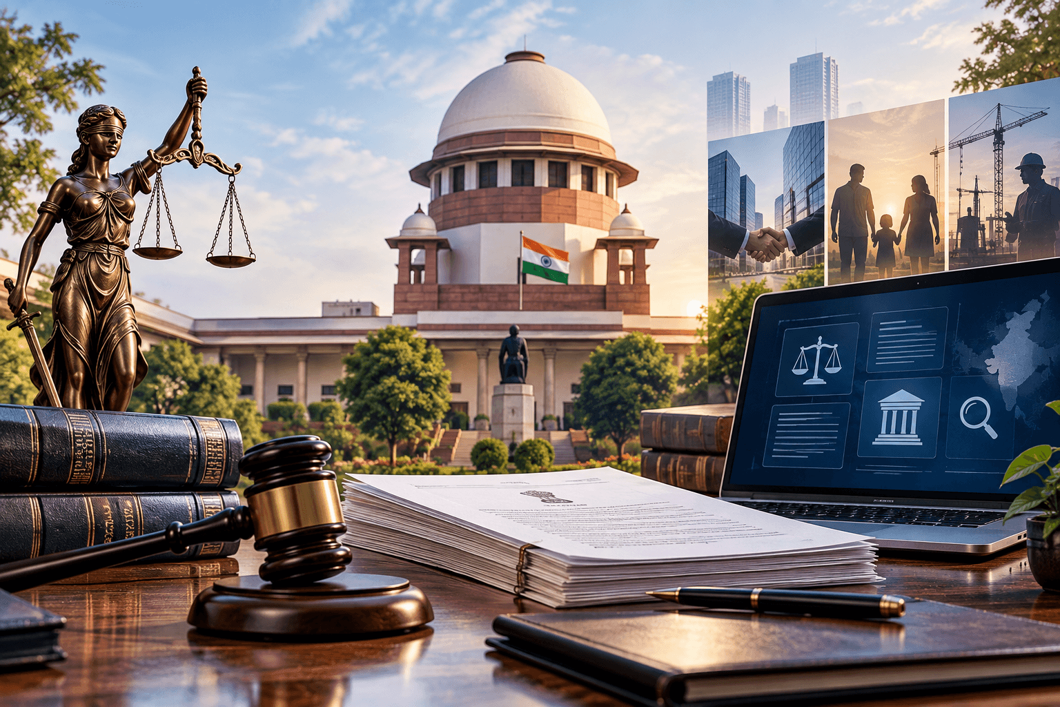 Recent court developments in India with Supreme Court, legal documents, gavel and legal technology