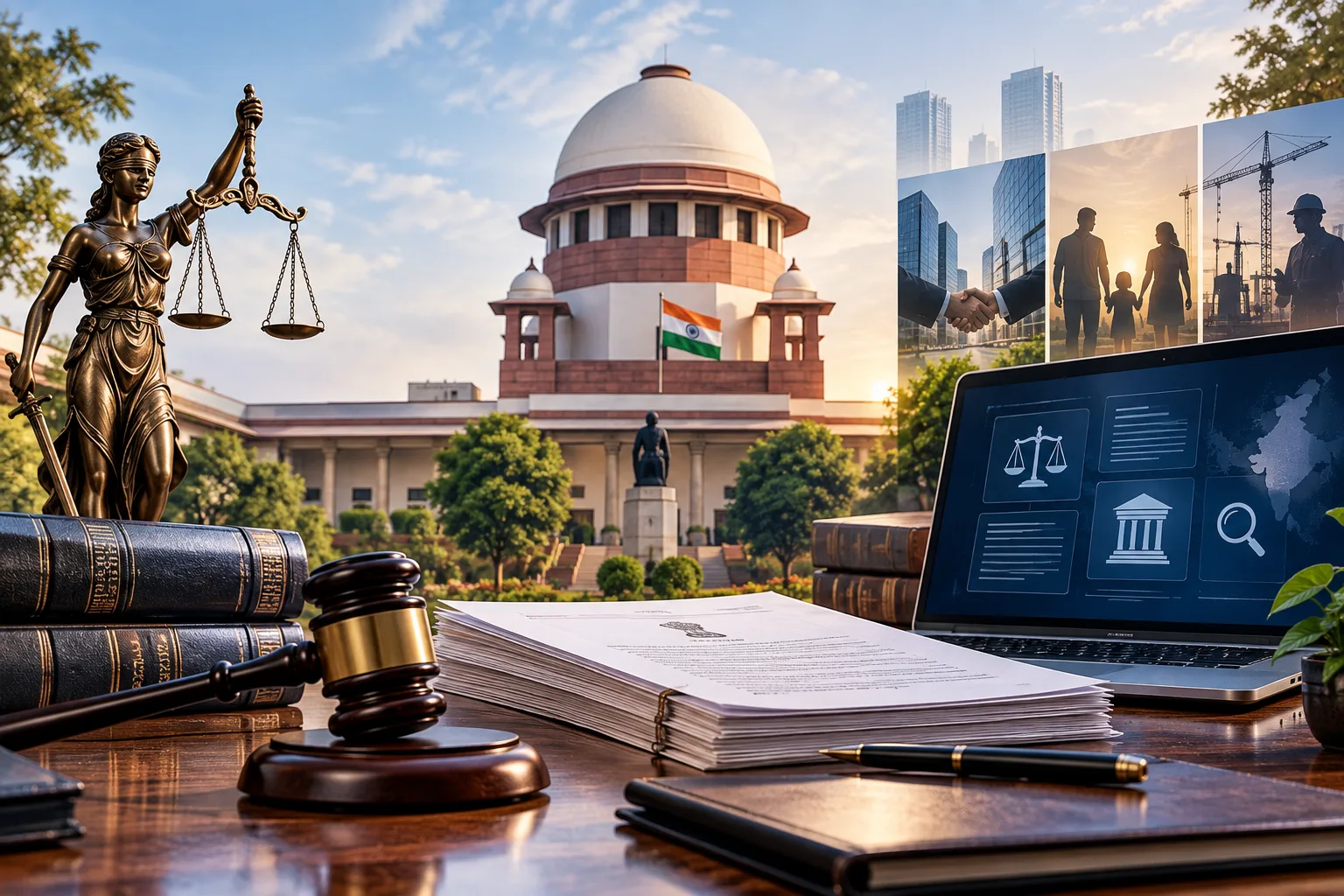 Recent court developments in India with Supreme Court, legal documents, gavel and legal technology