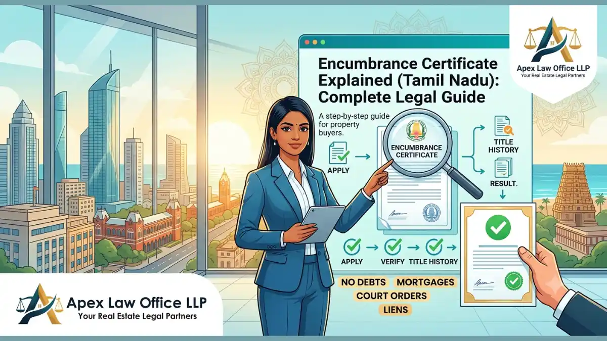Draw a Featured image for the Law firm "Apex Law Office LLP" article post in the topic "Encumbrance Certificate Explained (Tamil Nadu): Complete Legal Guide"